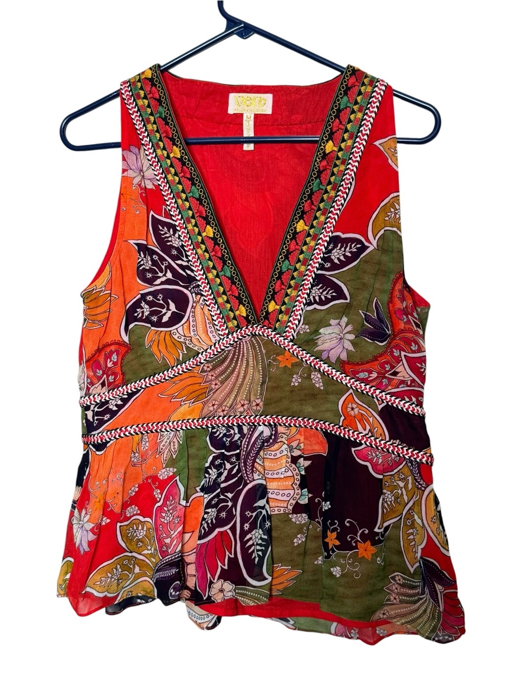 Verb by Pallavi Singhee Babydoll Sleeveless Top Empire Waist Size M Embroidered